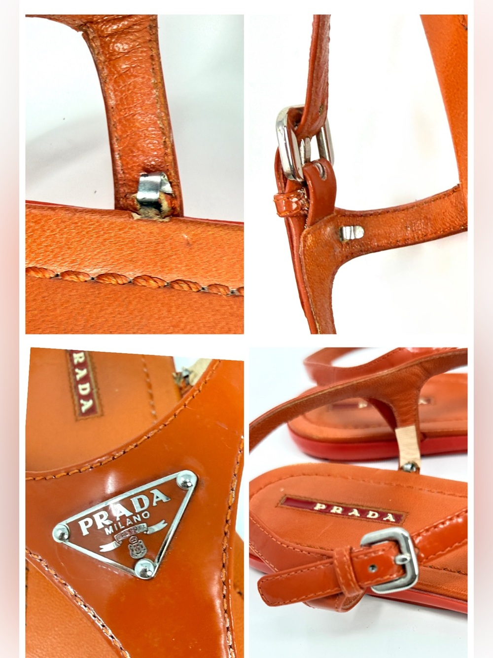 PRADA Triangle Logo Patent Leather Thong Sandals Arancio Orange-Red Size 41 US10 - Picture 12 of 16